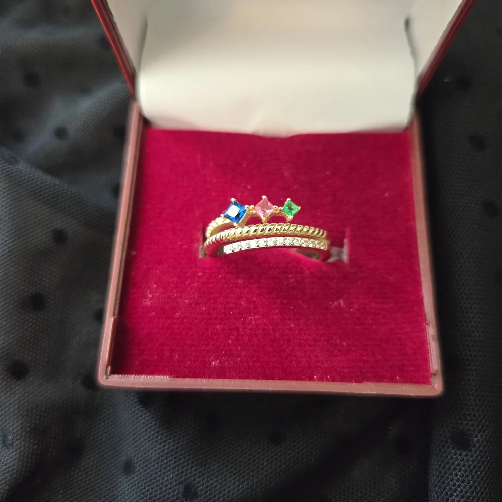 Sterling silver triple loop ring with Blue, Pink and Green Stone - Picture 12 of 12
